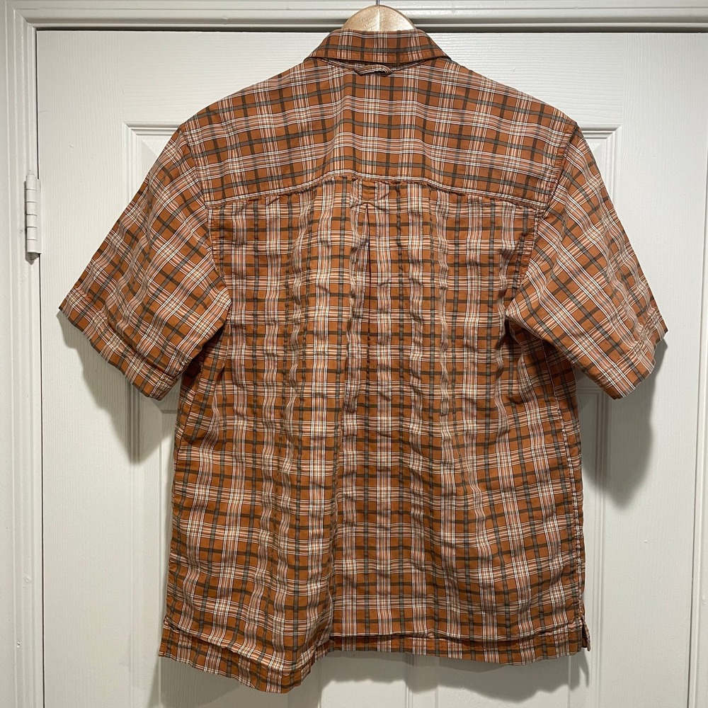 Eddie Bauer Mens Shirt Medium Orange Plaid Cotton Short Sleeve Hiking Casual - Picture 4 of 6